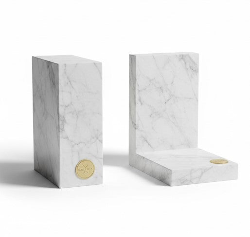 Calixey White Marble Minimalist Bookends Set