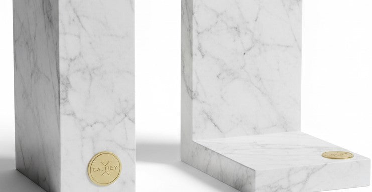 Calixey White Marble Minimalist Bookends Set