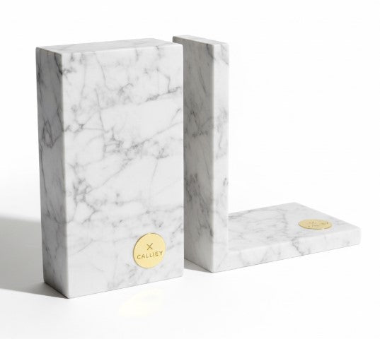 Calixey White Marble Minimalist Bookends Set