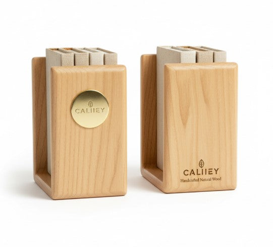 Calixey Natural Wood Minimalist Bookends Set